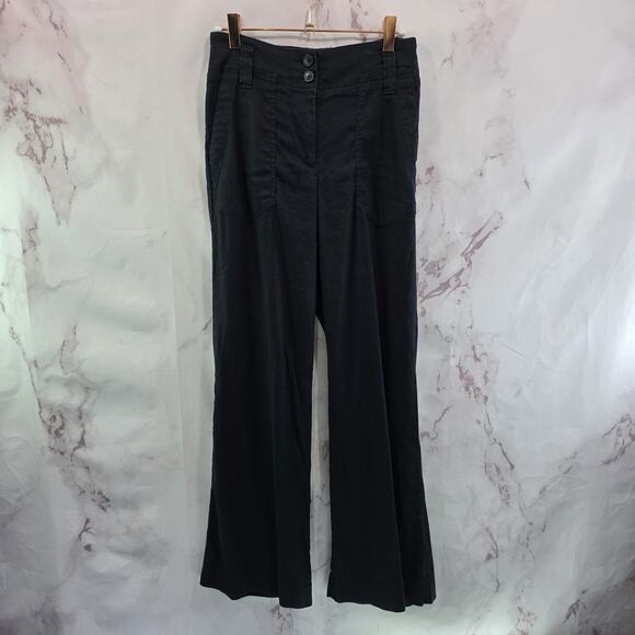 Anthropologie Pants Womens 2 Black High Rise Flare Wide Leg Linen Blend Maeve - Picture 1 of 12
